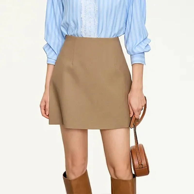 Women Simple Casual Shorts Skirts Korean High Waist Office Lady Commuting Straight A Line Skirts Solid All Match Female Skirts 3