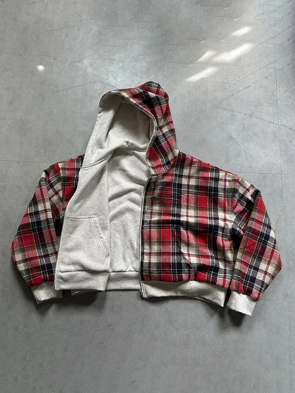 Winter Casual Plaid Print Hoodie Women's Warm Zip-Up