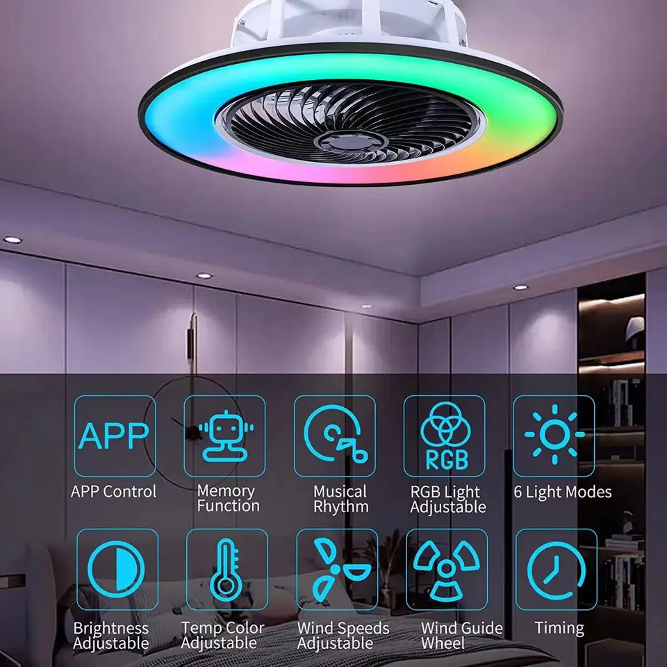 Plafoniera Con Ventilatore Telecomando Ventilatore Da Soffitto Con Luce Litglobe 50cm | Telecomando E APP | 6 Velocità | 3 Colori Dimmerabili Ventilatore Con Telecomando - Foto 3