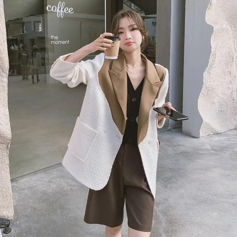 

SuperAen Blazer Spring Autumn 2023 New Style Korean Color Contrast Splicing Jacket Coat