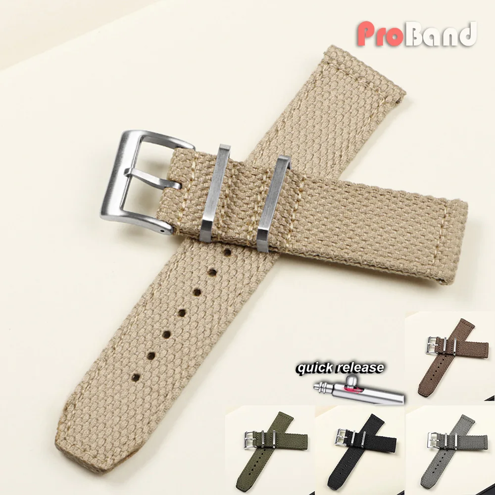 Premium Khaki Nylon Sailcloth Canvas Watch Strap - Universal Soft Sport Bracelet