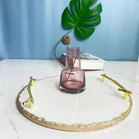Luxury Natural Marble Branch Shaped Handle With Golden Edge Tray For Living Room And Home Items Storage And Placement 2