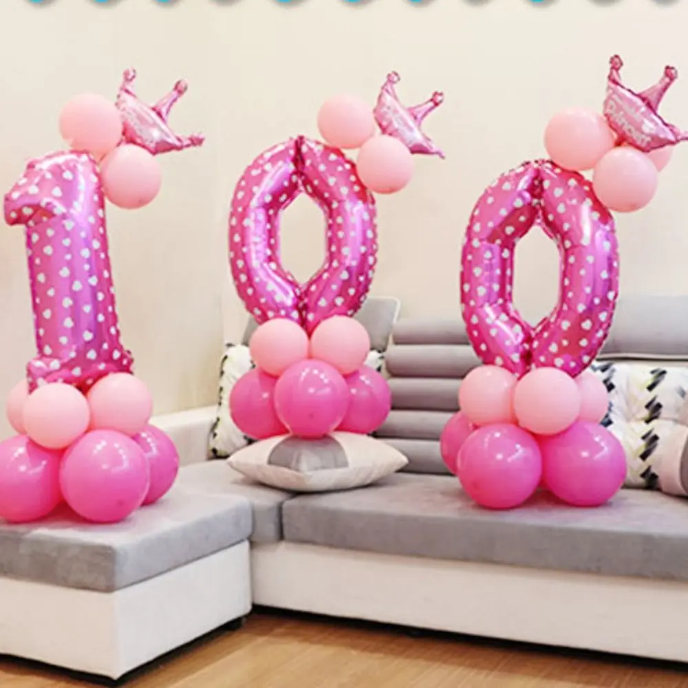 32in Birthday Party Number Balloon Star Print Blue Pink Number 0-9 Foil Balloon Aluminum Film Cartoon Zoo Theme Decoration