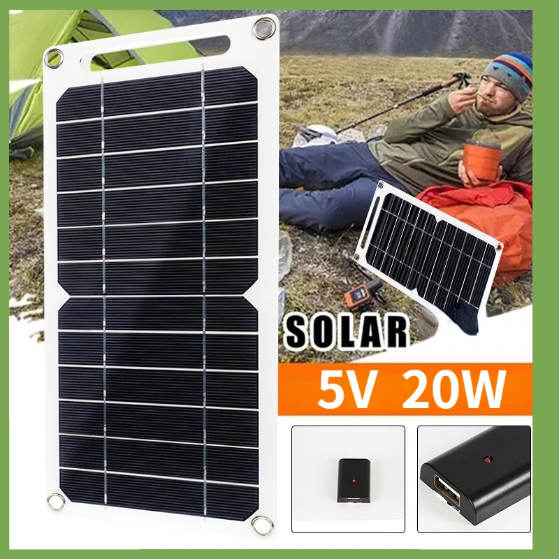 

Solar Panel20W Panel USB 5V Cell Outdoor Hike Battery Charger System Kit Complete For Mobile Phone Power Bank Watch