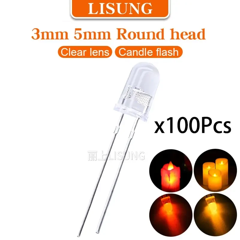 50-1000pcs LED Lights 3mm 5mm Candle Led Flicker Red Yellow Light Flickering Leds Flash Blink Dip Led Diode Intermitente Light Lamp Flicker