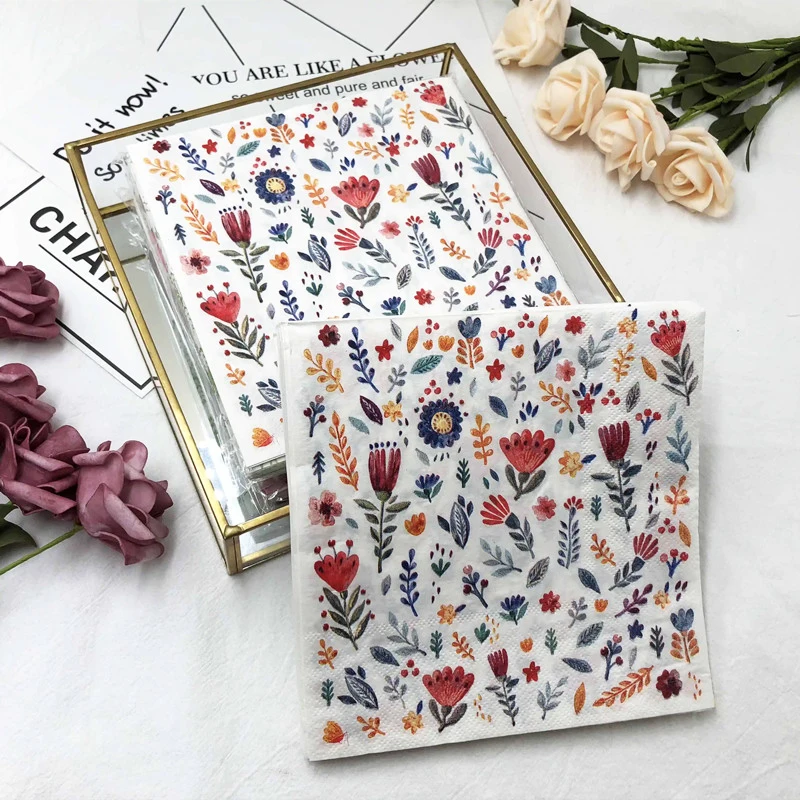 Flower Printed Paper Napkin Colorful Square Paper Towels Birthday Decoration Floral Facial Tissue Hotel Table Servilletas Papel