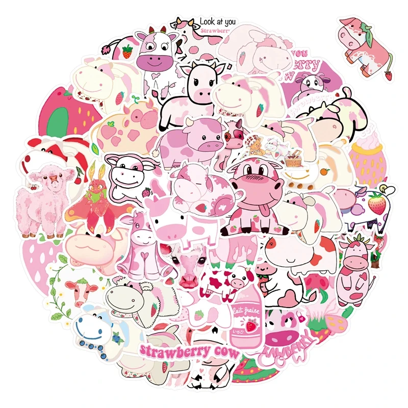 

Cartoon Anime Strawberry Milk Cow Stickers for Laptop Suitcase Album Stationery Waterproof Album Decals Kids Toys Birthday Gifts