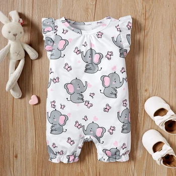 3-24 Months Baby Girl Romper Cute Little Elephant Sleeveless Bodysuit Infant Girl Summer Jumpsuit Toddler Girl Casual Outfit 1