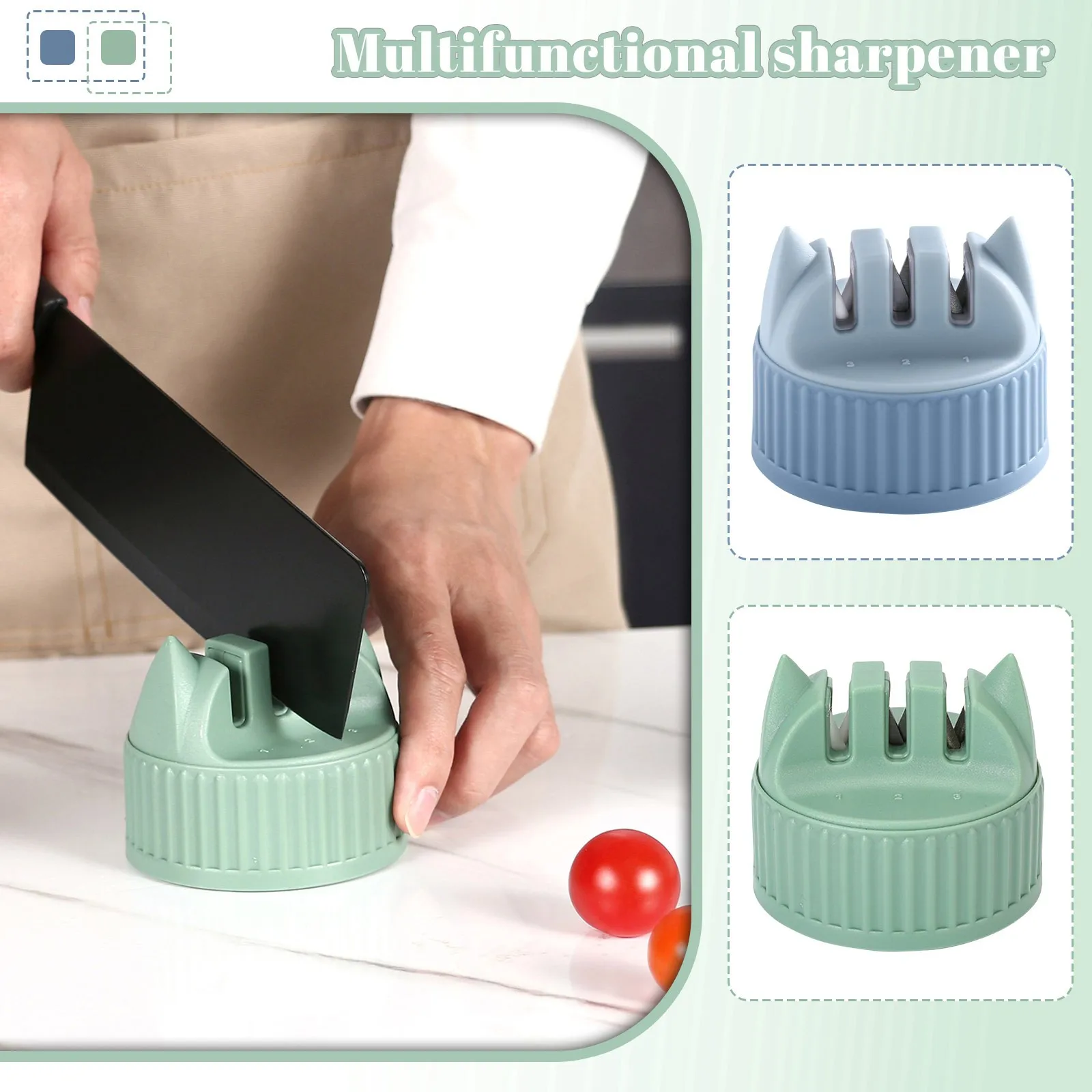 Knife Sharpener Three-section Cartoon Cat Head Whetstone Kitchen Non-slip Household Manual Knife Sharpener
