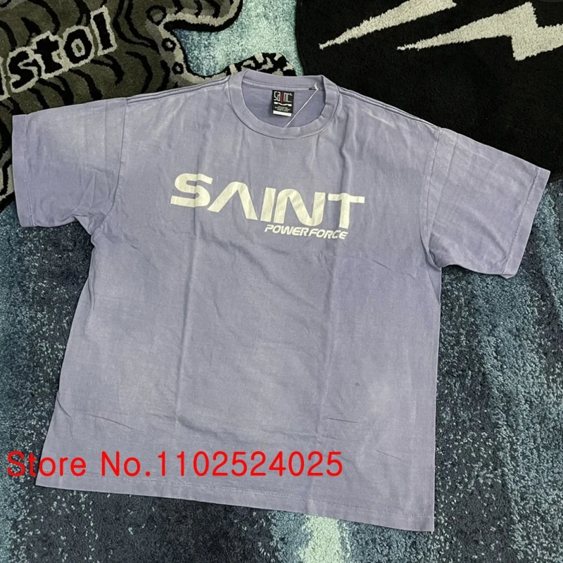 

Футболки SAINT Michael Wash Do Old с буквенным принтом, пуловер с круглым вырезом унисекс, серая синяя уличная одежда, свободная повседневная футболка с коротким рукавом M6