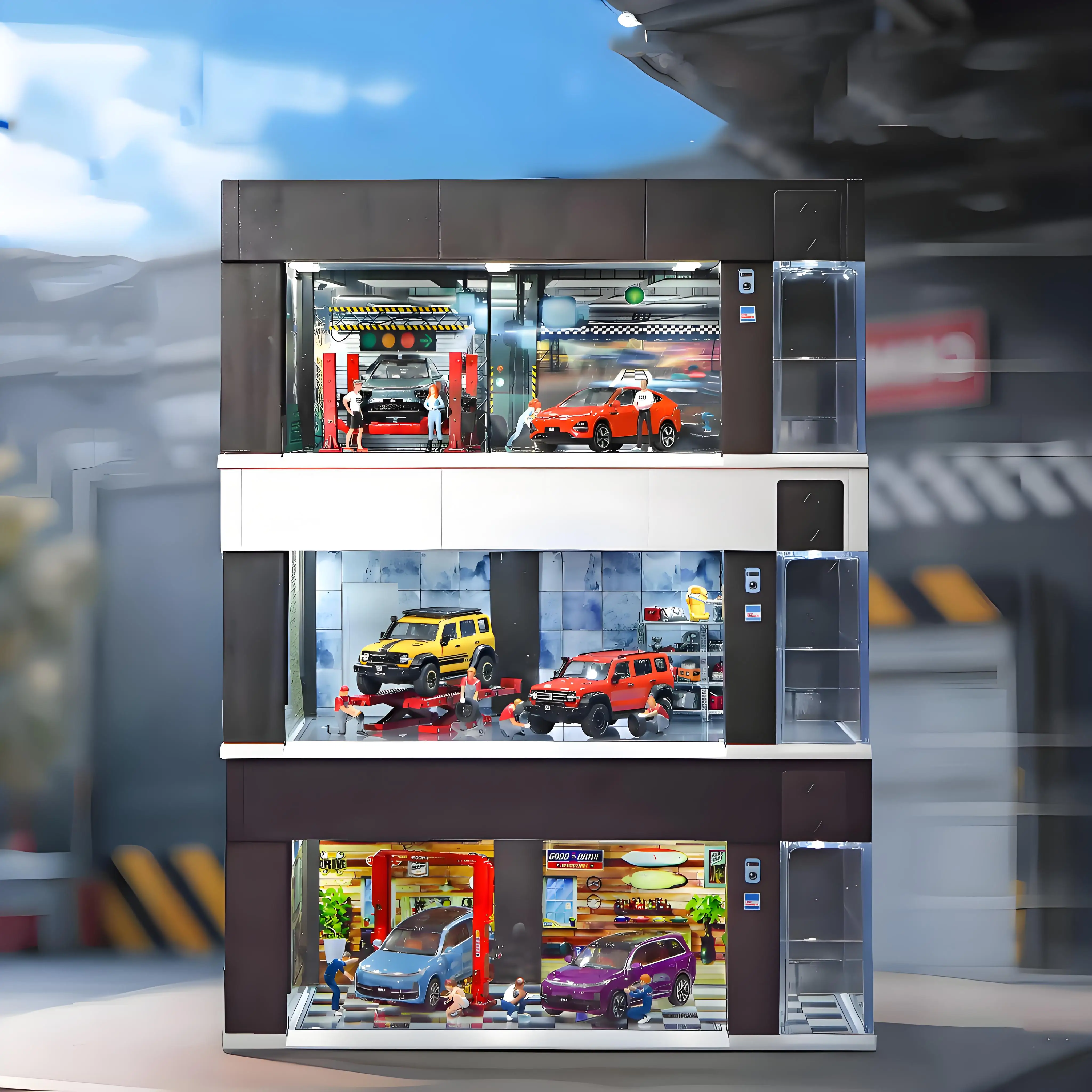1/64 Garage Scene Model Simulation Parking Place with Light Voice