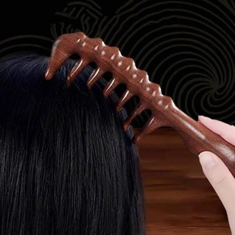 Natural Sandalwood Comb Wide Tooth Anti-Static Head Scalp Scraping Massage Wooden Comb for Long Thick Straight Curly Hair 5
