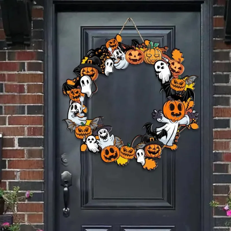 Halloween Pumpkin Ghost Wooden Wall Sign