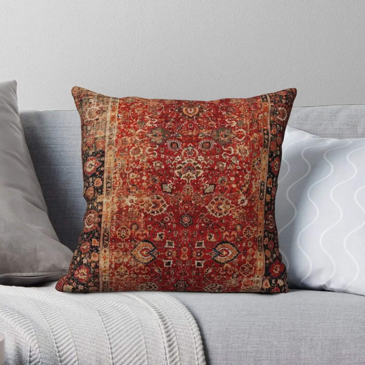 

17th Century Afghanistan Rug Pillowcase Polyester Linen Velvet Printed Zip Decor Pillow Case Sofa Seater Cushion Cover