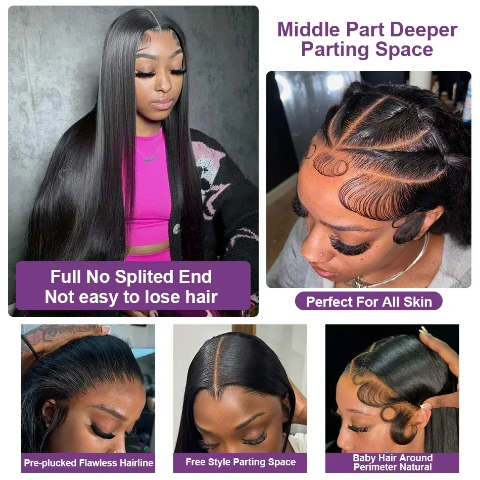 250 Density Human Hair 13x4 Bone Straight HD Lace Front Wig 30 40 Inch 13x6 Lace Frontal Wigs 5x5 Glueless Clourse Wear Go Black 3