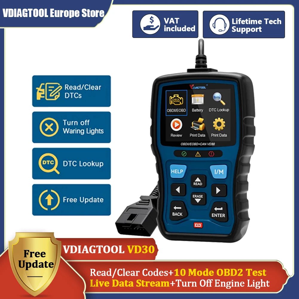 Vdiagtool Vd30 Obd2 Scanner Lettore Di Codici Automobilistico Controllo Motore Strumento Di Scansione Diagnostica Scanner Obdii Eobd Ricerca Dtc Aggio