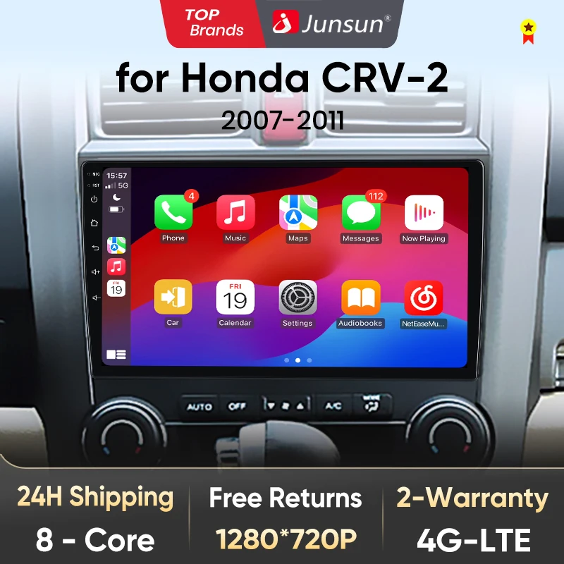 Junsun V1 AI Voice Wireless CarPlay Android Auto Radio for Honda CRV CR-V 4G Car Multimedia GPS 2din autoradio RDS