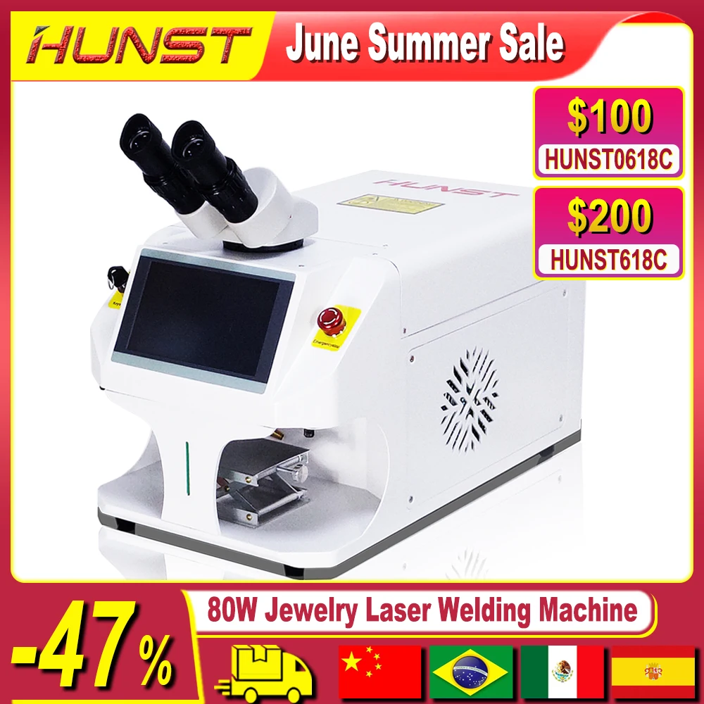 Hunst Jewelry Laser Welding Machine 80W Soldering Mini Portable Fiber Laser Welder for Gold Silver Titanium Rings Necklace Metal