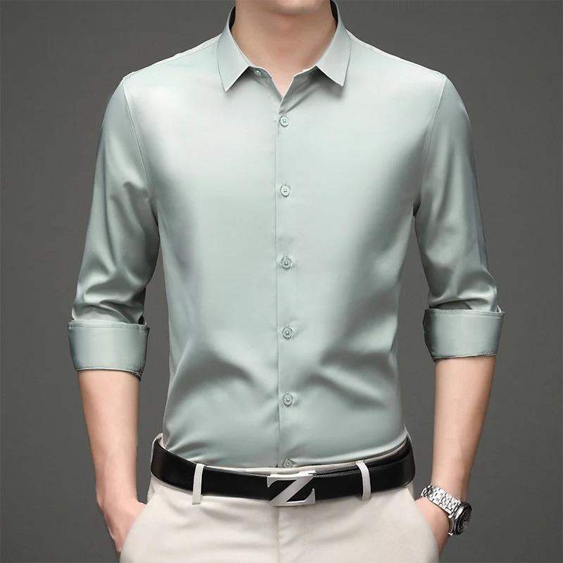 Business Casual Party Social Shirt Men's Long Sleeve Anti-wrinkle No-Iron Stretch Slim Color Fashion Trendy Men's Clothing