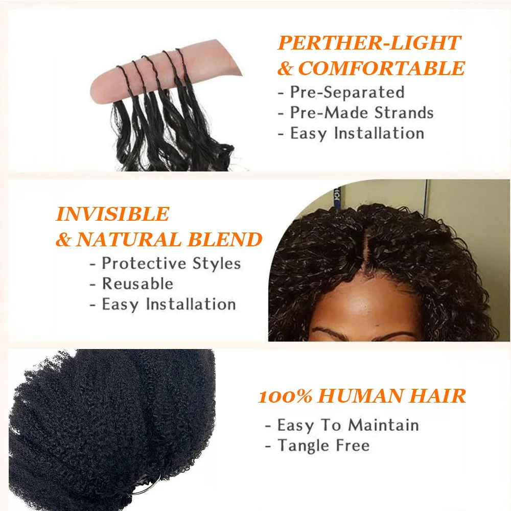 Afro Kinky Curly Feather Crochet Hair Extensions For Women The 3rd Generation Texture-Tight Afro Kinky Coily Reusable Upgrade 2