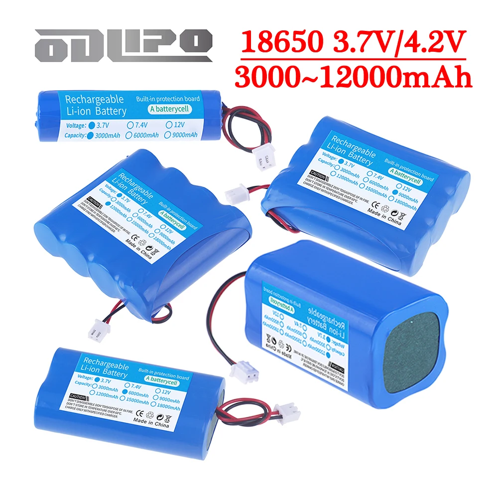 Batteria al litio 3.7V 18650 3000mAh 6000mAh 9000mAh 12000mAh per la pesca LED Light Altoparlante Bluetooth Batterie di emergenza fai da te