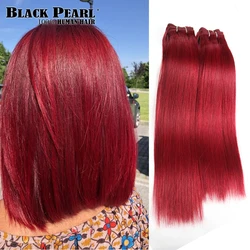 Black Pearl Pre-colored Yaki Human Hair Bundles 4 Pcs One Pack 190 Gram Brazilian Straight Hair Weave Red 99J # Non-Remy Hair