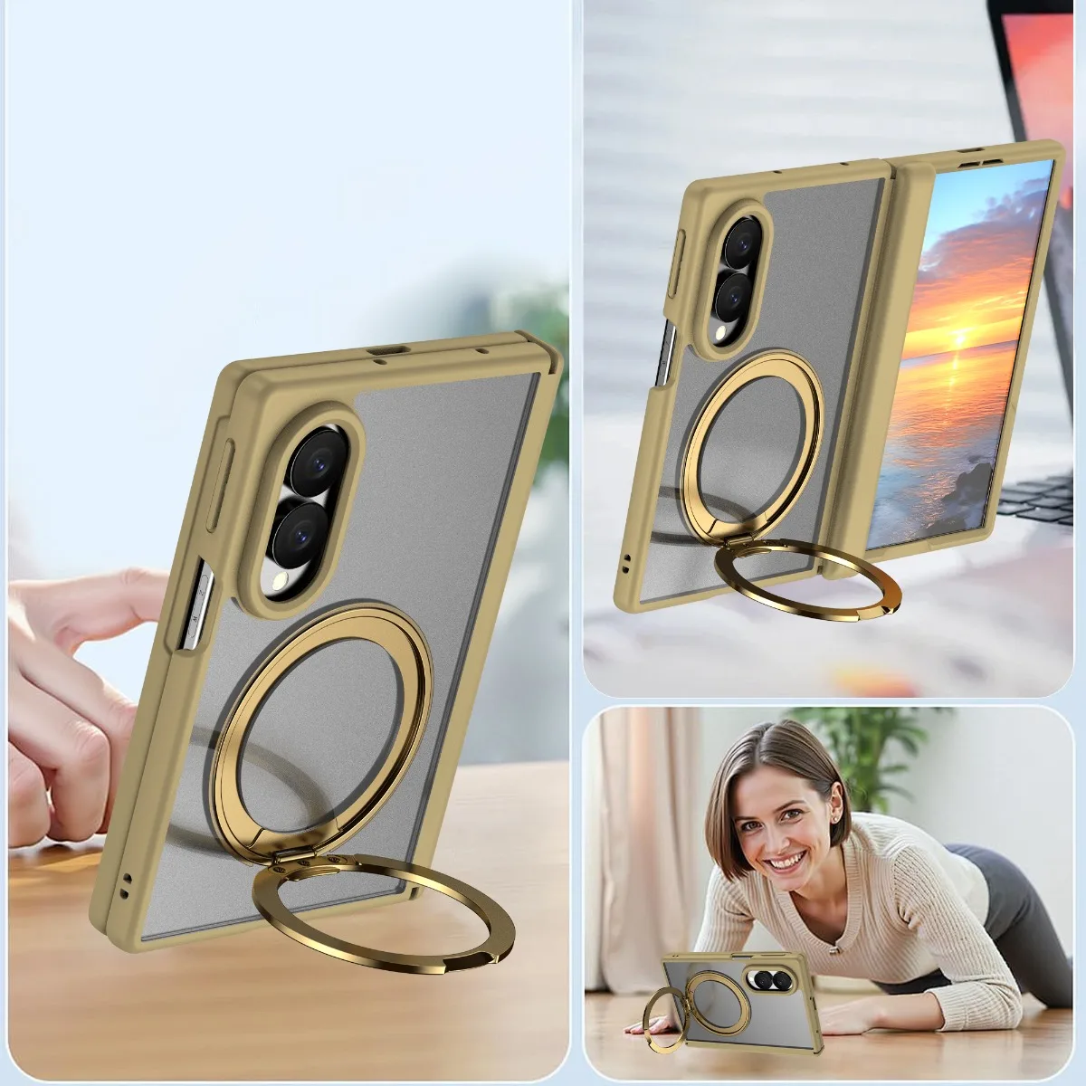 Luxury Magnetic Rotating Phone Stand Case with Hinge Protector and Wireless Charging Compatibility