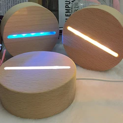 3D Wooden Lamp Base LED Round Wooden Table Night Light Luminous Base USB Rechargeable Lamp Holder Home Lighting Accessories