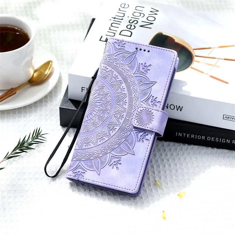 Totem Flower Leather Wallet Phone Case Cover