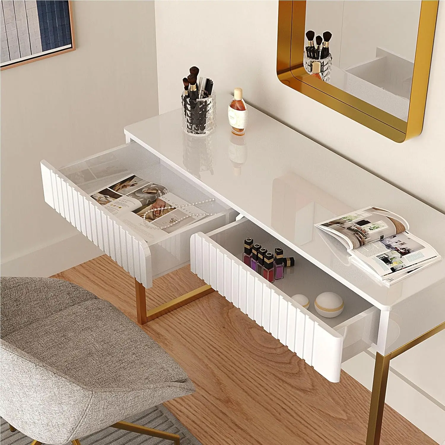 Desk with Drawers and Hutch, 43.3 inch White Home Office Desks Small Makeup  Vanity Desk Table with Storage for Small Spaces Bedr - AliExpress