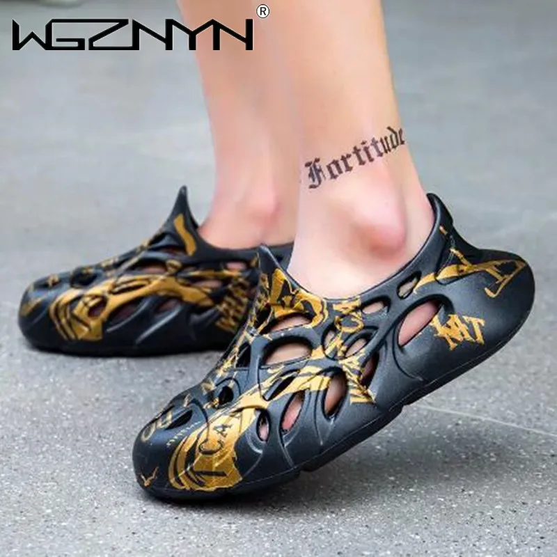 

2023 Men Sandals Summer Beach Slippers Man Sandals Outdoor EVA Hollow Slippers Unisex Non-Slip Hole Slides Men Casual Shoes