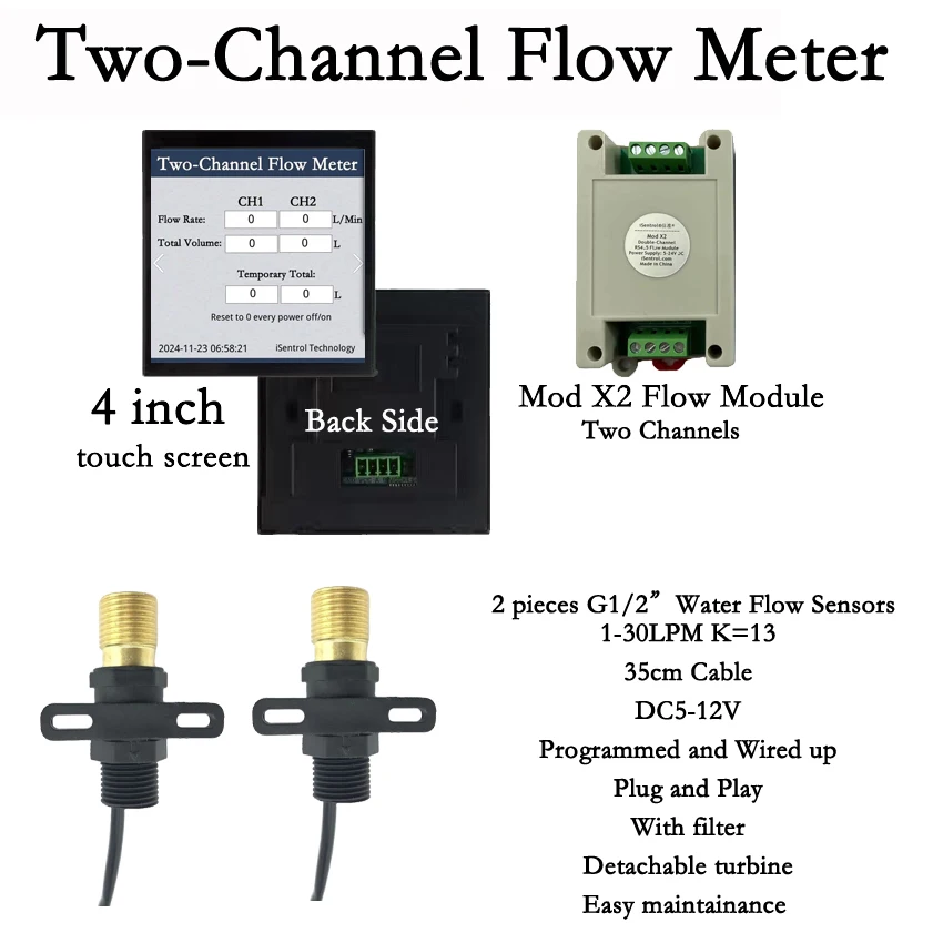 Digital Flow Meter Two Way Flowmeter Two Hall Flow Sensors Measurement Multi Sizes Flowsensor For Water Diesel