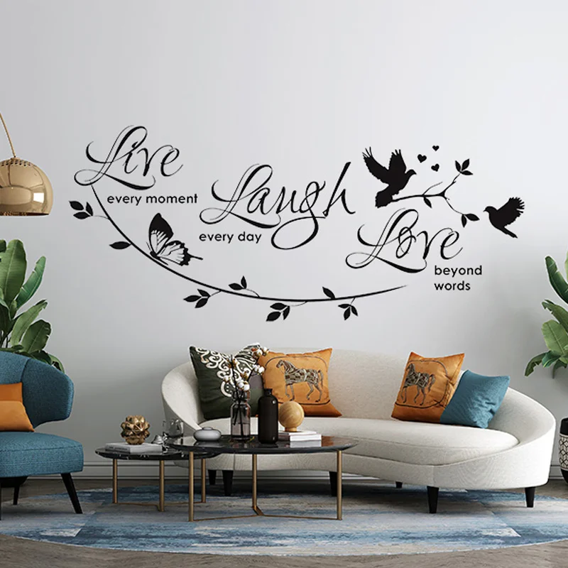 

Live Laugh Love Quote Art Wall Sticker Vinyl Home Decor for Living Room Bedroom Interior Design Butterfly Birds Decal Mural Z521