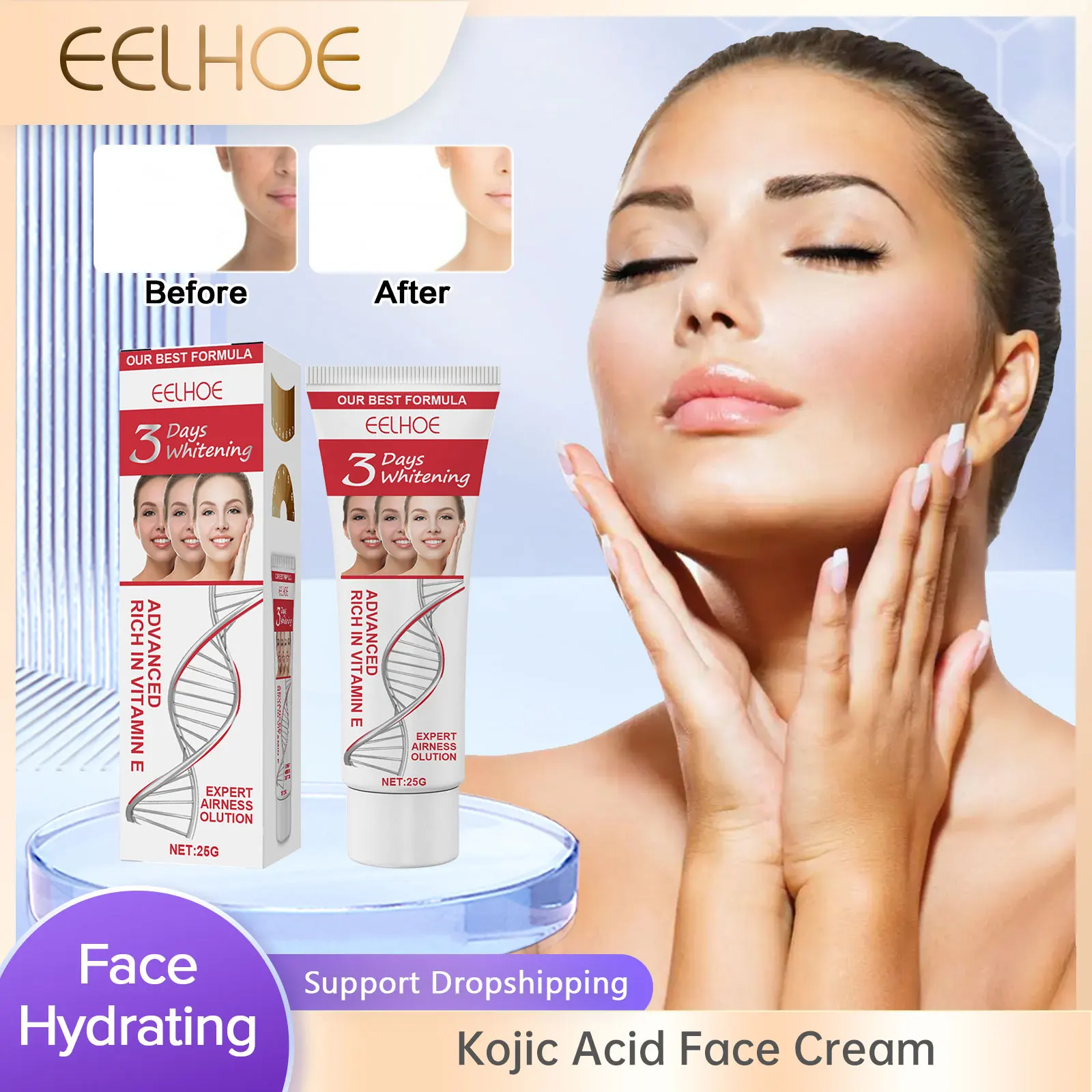 

Kojic Acid Whitening Face Cream Dark Spot Corrector Deep Moisturizing Fade Pigment Improve Dull Yellow Removal Tender Texture