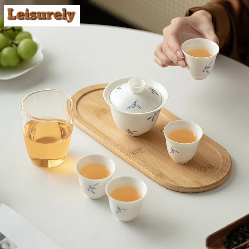 Hand Painted Butterfly Orchid Travel Tea Set Kit Aesthetic 1 Pot 4 Cups Tea Making Glass Tea Pitcher Portable Tote Bag Supplies