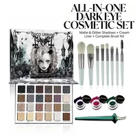 All In One Dark Goth Eye Makeup Set 24 Shades Matte Glitter Eyeshadow Palette with 3 Cream Gel Liners & 8pcs Eye Brush Kit Grunge Halloween Cosmetic Kit 1