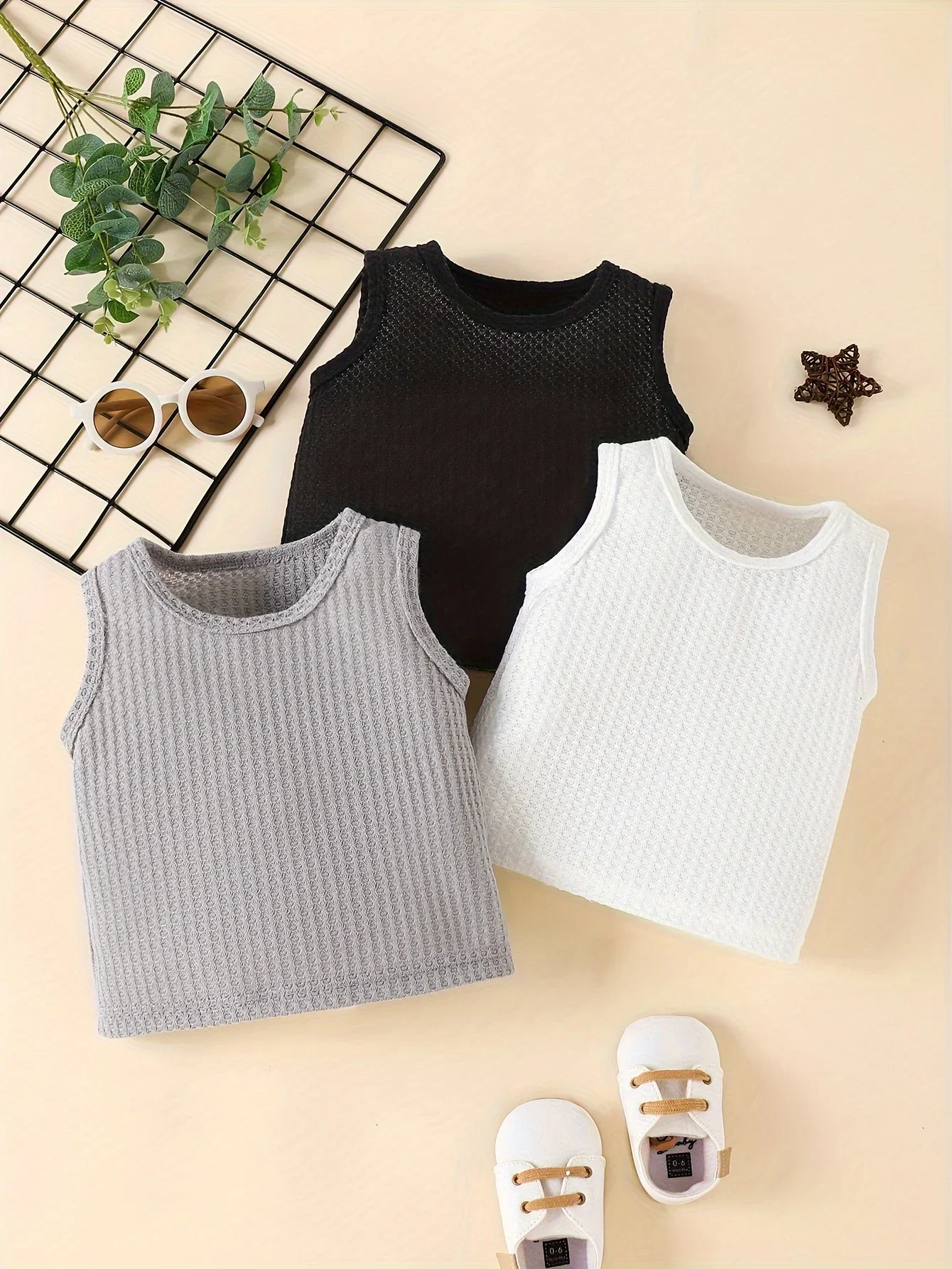 Summer Casual Classic Solid Color Base Shirt For Baby Girls Cool Comfortable and Breathable With A Simple Vest Set 3-Piece kids t shirts
