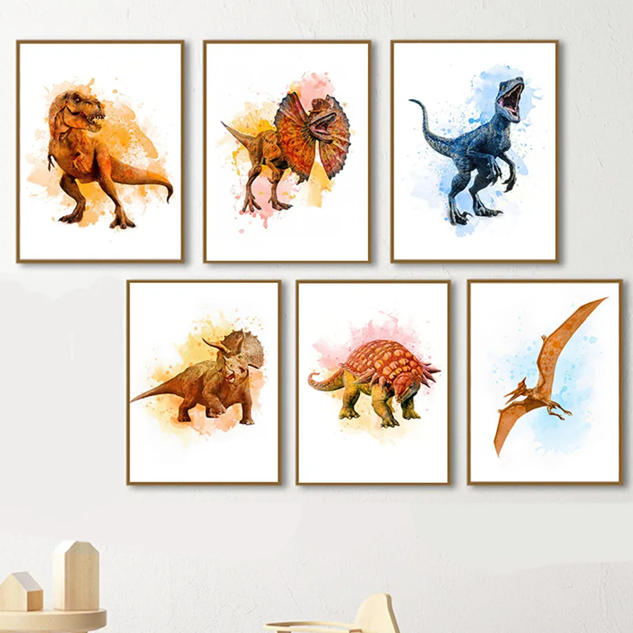 

Cartoon Watercolor Dinosaur Stegosaurus Nursery Wall Art Canvas Painting Nordic Posters And Prints Wall Pictures Kids Room Decor