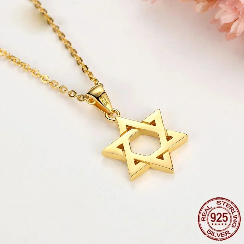 Pendant Necklace Silver Necklace Silver Pendant TONGZHE Collare Magen Star Of David 925 Sterling Silver Pendant Israel Chain Necklace Women Judaica Jewish Vintage Fine Jewelry