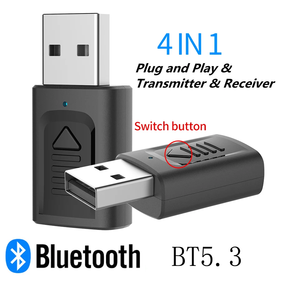 

4 in 1Plug and Play Receiver Transmitter Mini 3 5mm Jack AUX USB Stereo Music Wireless Bluetooth 5.3 Dongle Audio Receiver