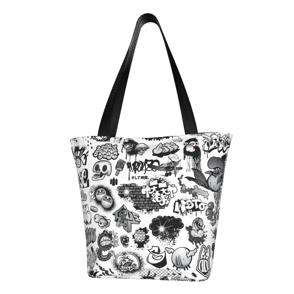 

Пользовательская уличная художественная настенная Сумка-тоут для покупок, многоразовая винтажная мультяшная холщовая сумка-шоппер для продуктов, сумка через плечо