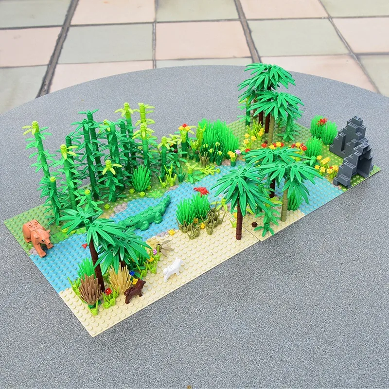 580pcs Build a Tropical Rainforest Scene with Classic Grain Base Plate Building Blocks Accessories Pack for Kids Children