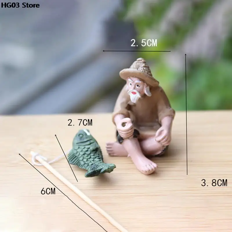 1PC Fishing Old Man Resin Figure Statue Sitting Garden Ornament Outdoor Garden Pool Micro-Landscape Bonsai Crafts ornament crafts resin ornaments resin crafts miniature figurines
