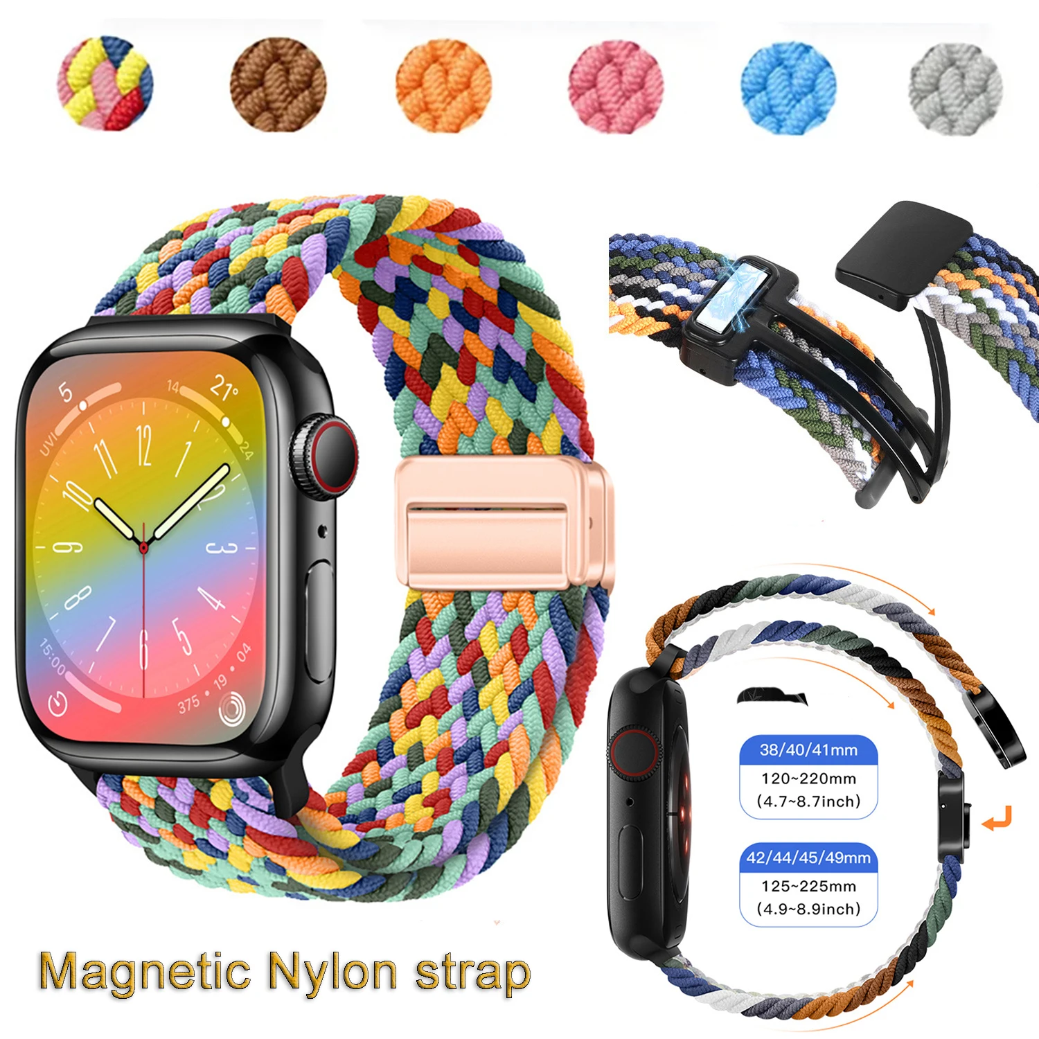 

Magnetic Nylon Strap for Apple Watch Ultra Band 49mm 40/41/42/38mm Elastic Nylon Belt Bracelet IWatch Series 8 7 6 Ultra Se Band