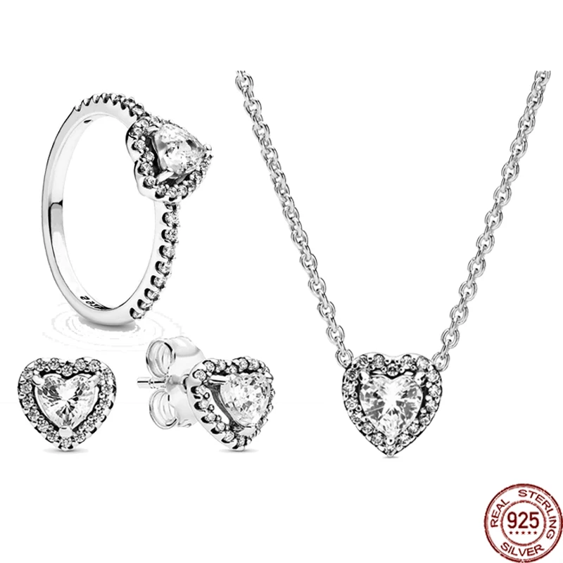 

Classic Women's Jewelry 925 Sterling Silver Heart Shaped Zircon Series Set Exquisite Charm Jewelry Holiday Gift