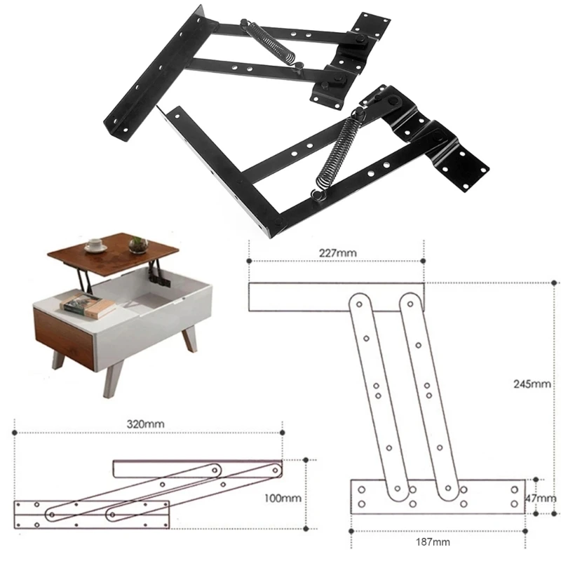 1Pair Lift Up Top Coffee Table Lifting Frame Mechanism Spring Hinge Hardware T5EF