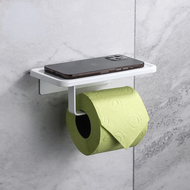 

White toilet tissue holder punching-free bathroom rack storage mobile phone rack space aluminium toilet roll paper rack