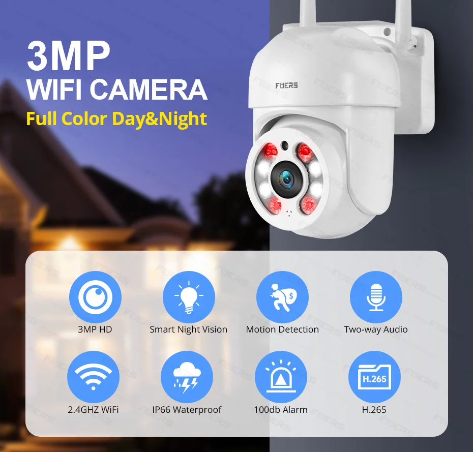Fuers 3MP WiFi ߿  Ȩ  ȣ IP Ʈ PTZ   ī޶ IR ߰ ð