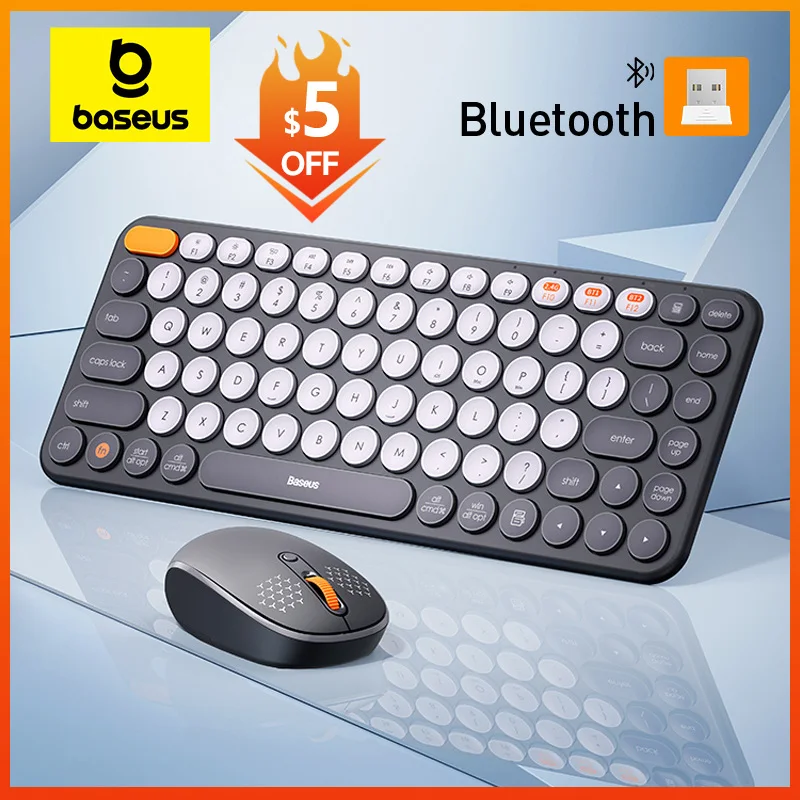 Baseus-Combo de teclado e mouse sem fio, mouse Bluetooth, 2.4GHz, USB, Nano Receiver para PC, MacBook, Tablet, Laptop