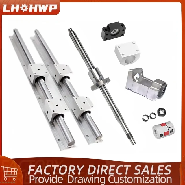 SFU1605 SFU1610 สกรูบอลความยาว 200 มม.-1350 มม.+ Ballnut + BKBF12 Endสนับสนุน + ข้อต่อ + DSG16H + SBR12 SBR16 ชุดLinear RailสําหรับXYZ 1